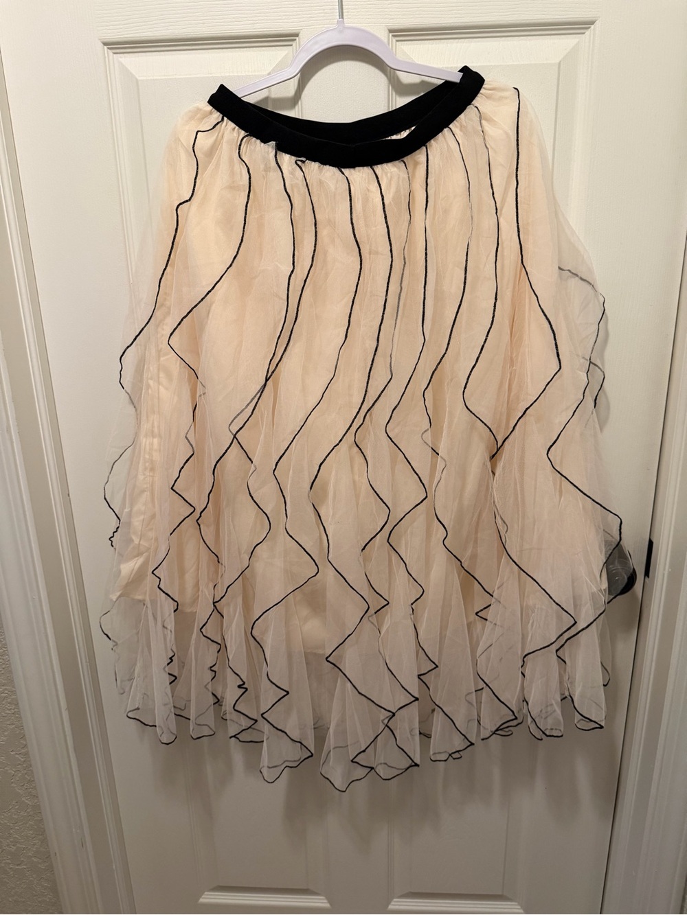 Cream Tulle Circle Skirt with Black Edge